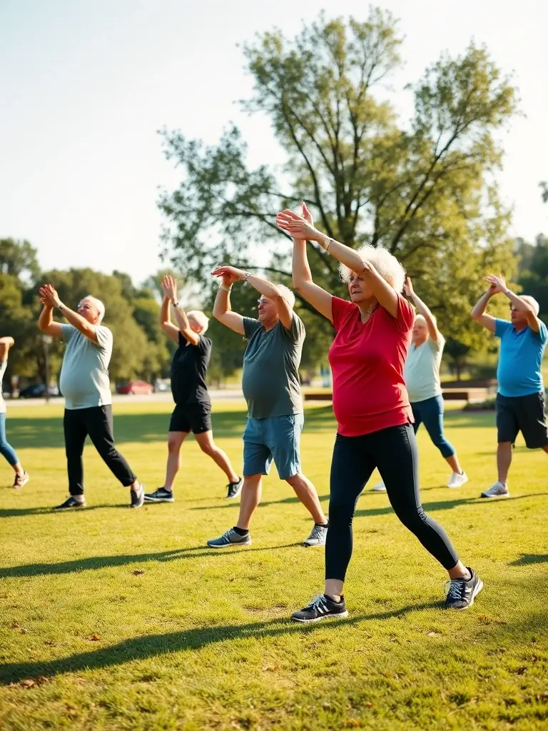 A group of seniors participating in a gentle exercise class, demonstrating FITS N FORME's commitment to providing activities suitable for all age groups.
